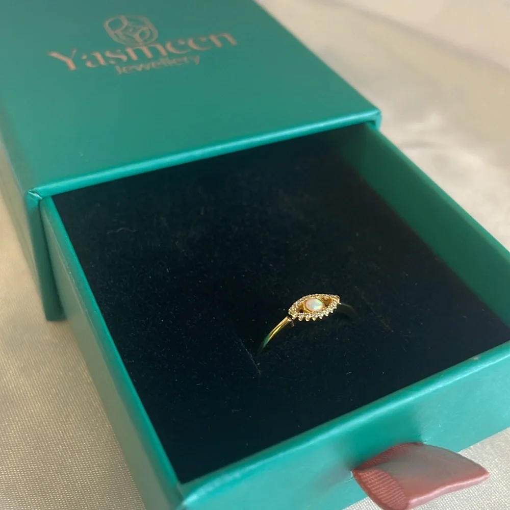 New: Gold Vermeil Evil Eye Opal Stone Pendant Ring - Picture 3 of 9